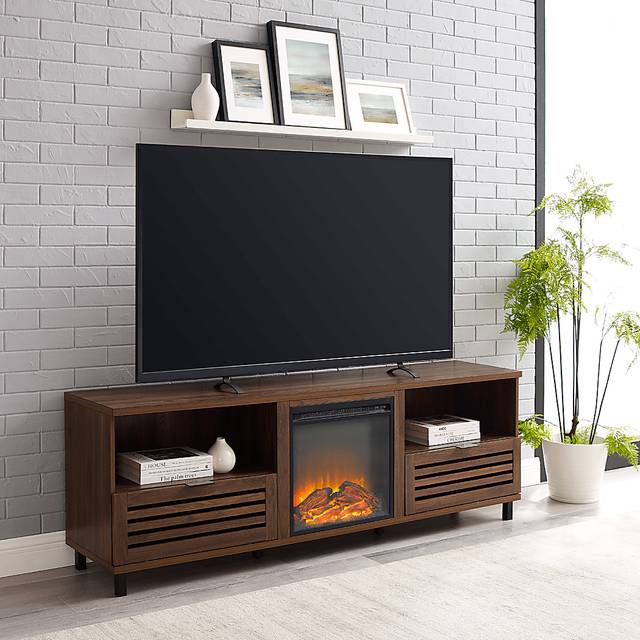 Stanfort Walnut 70 in. Console, With Electric Fireplace - Thumbnail - Image 2