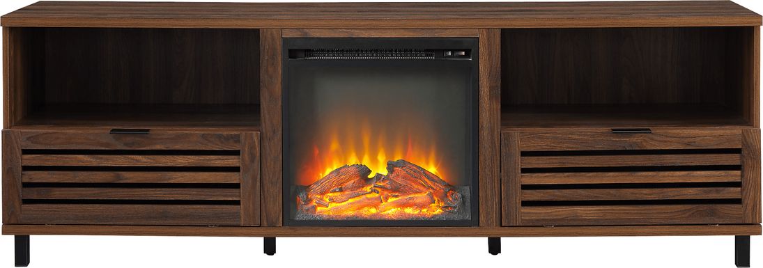Stanfort Walnut 70 in. Console, With Electric Fireplace