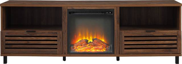 Stanfort Walnut 70 in. Console, With Electric Fireplace - Thumbnail - Image 1