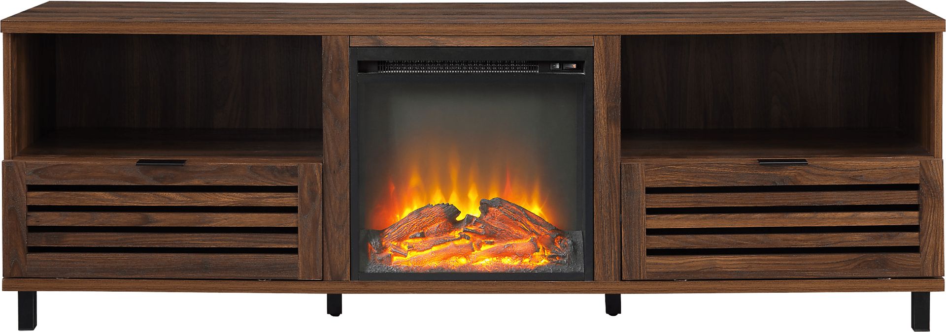 Stanfort Walnut 70 in. Console, With Electric Fireplace - Image 1
