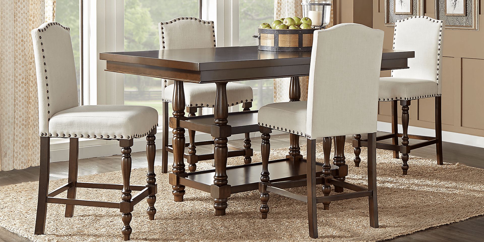 Stanton Cherry 5 Pc Counter Height Dining Room with Ivory Stools - Image 1