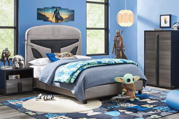 Star Wars Black Bedroom with Full Mandalorian Bed