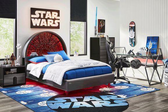 Star Wars Black Bedroom with Millennium Falcon Lightspeed Carbonite Full Platform Bed