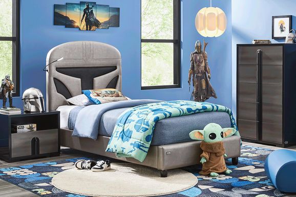 Star Wars Black Bedroom with Twin Mandalorian Bed