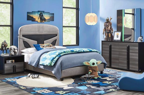 Star Wars Black Lighted Bedroom with Twin Mandalorian Bed