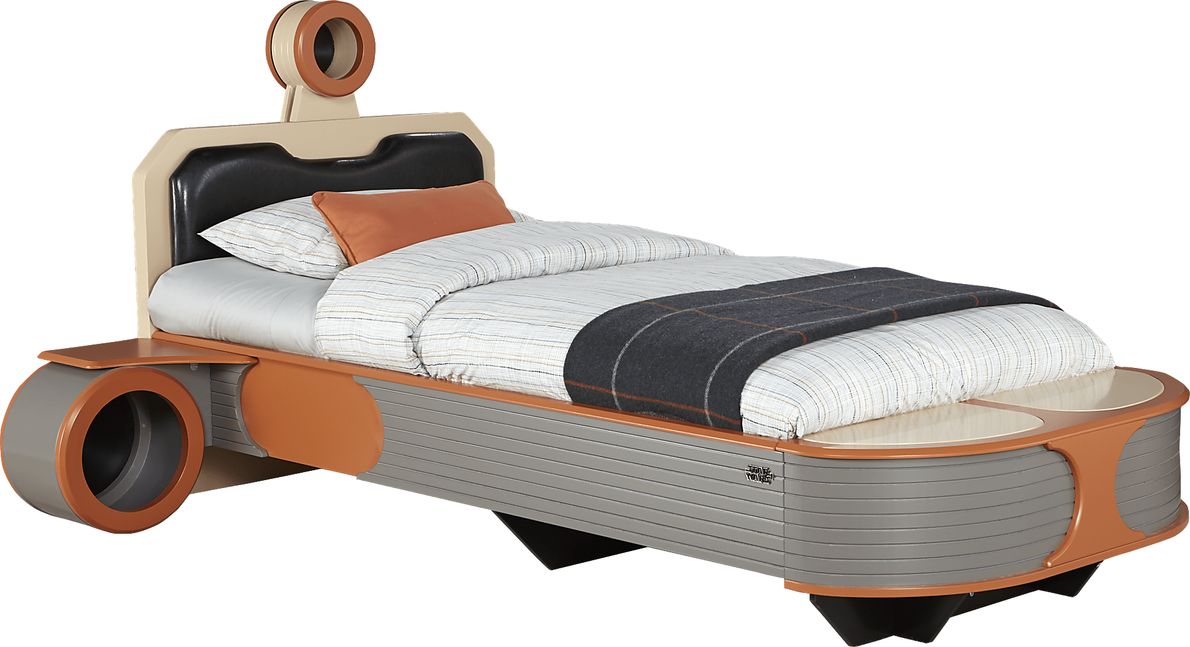 Star Wars Landspeeder&trade; Orange 3 Pc Twin Panel Bed with Engine Storage Night Tables