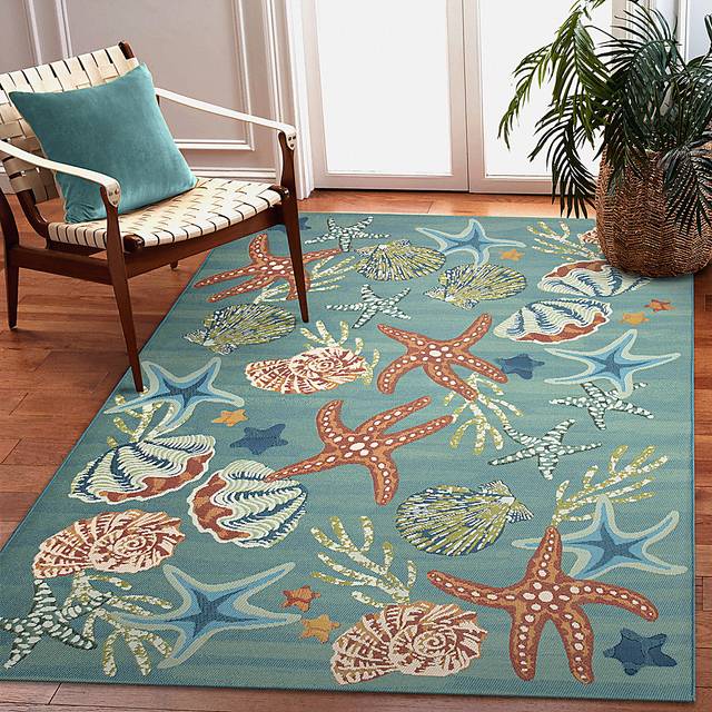 Starburn Aqua 7'10 x 9'10 Indoor/Outdoor Rug - Thumbnail - Image 2