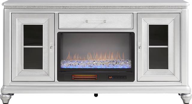 Starlet Lane Silver 66 in. Console with Electric Fireplace - Thumbnail - Image 1
