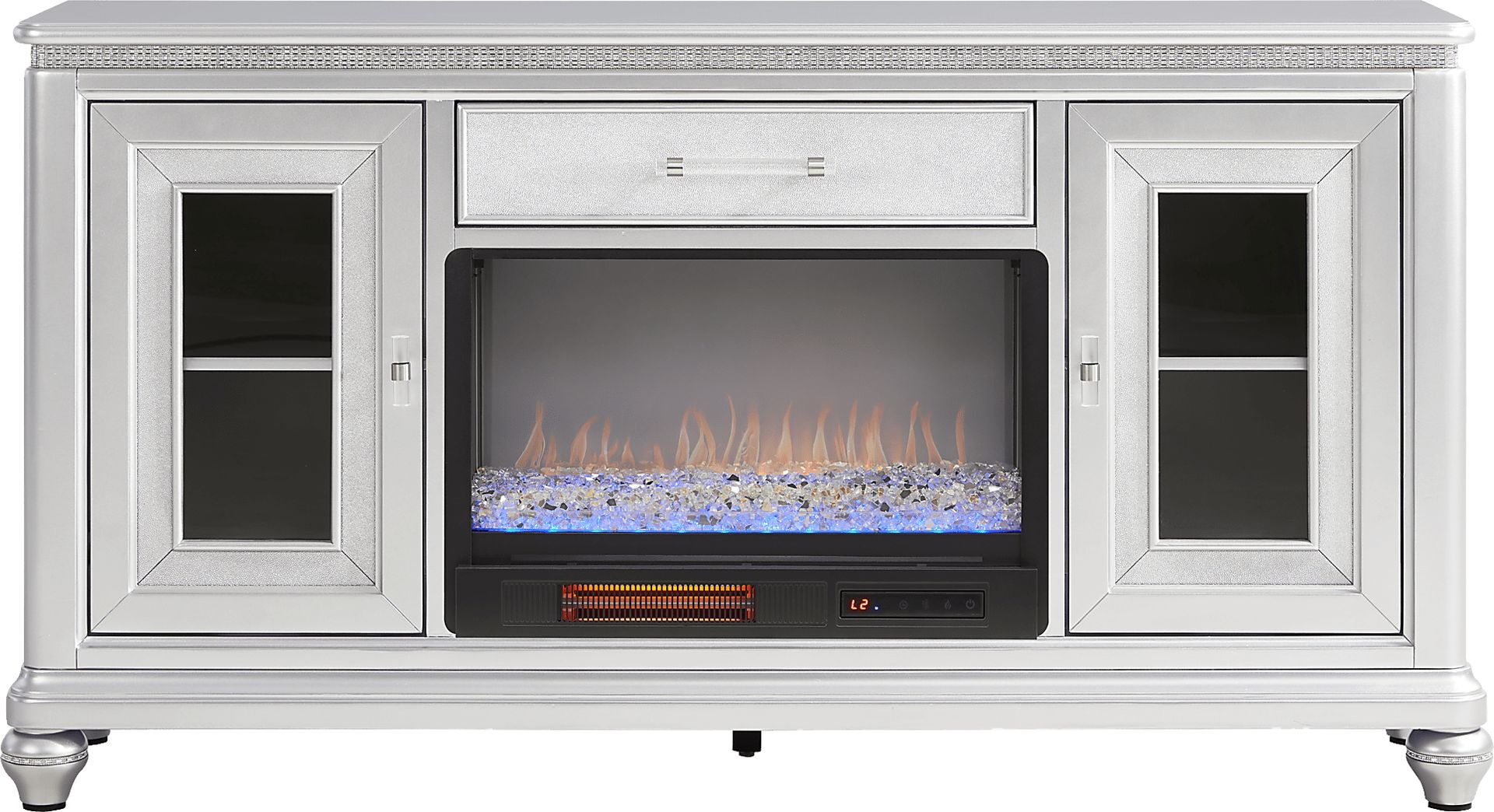 Starlet Lane Silver 66 in. Console with Electric Fireplace - Image 1