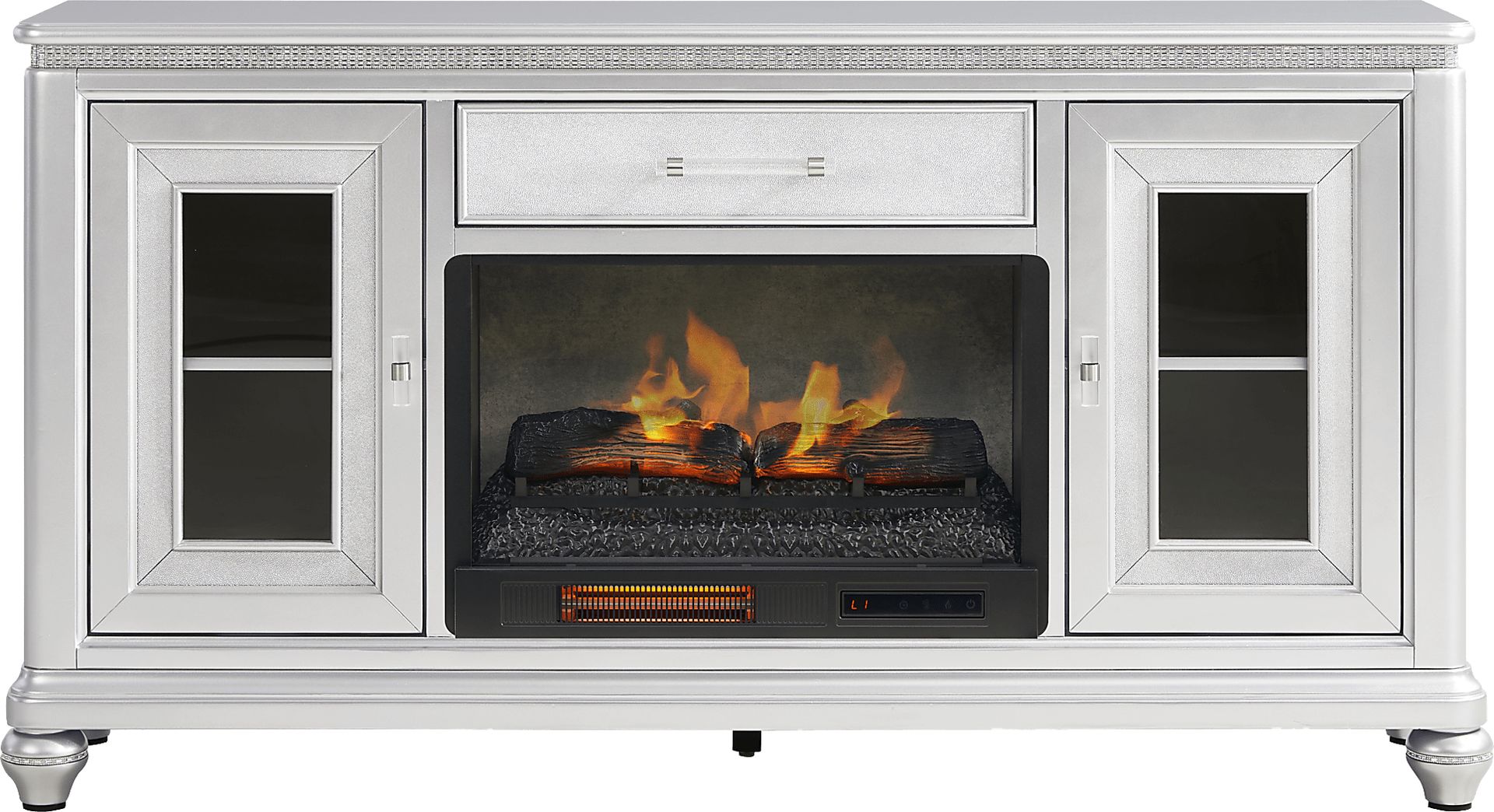 Starlet Lane Silver 66 in. Console with Electric Fireplace - Image 1