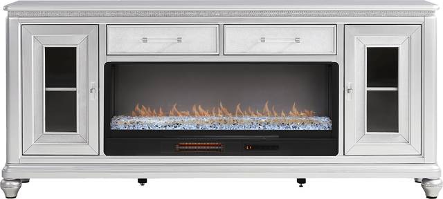 Starlet Lane Silver 80 in. Console with Electric Fireplace - Thumbnail - Image 1