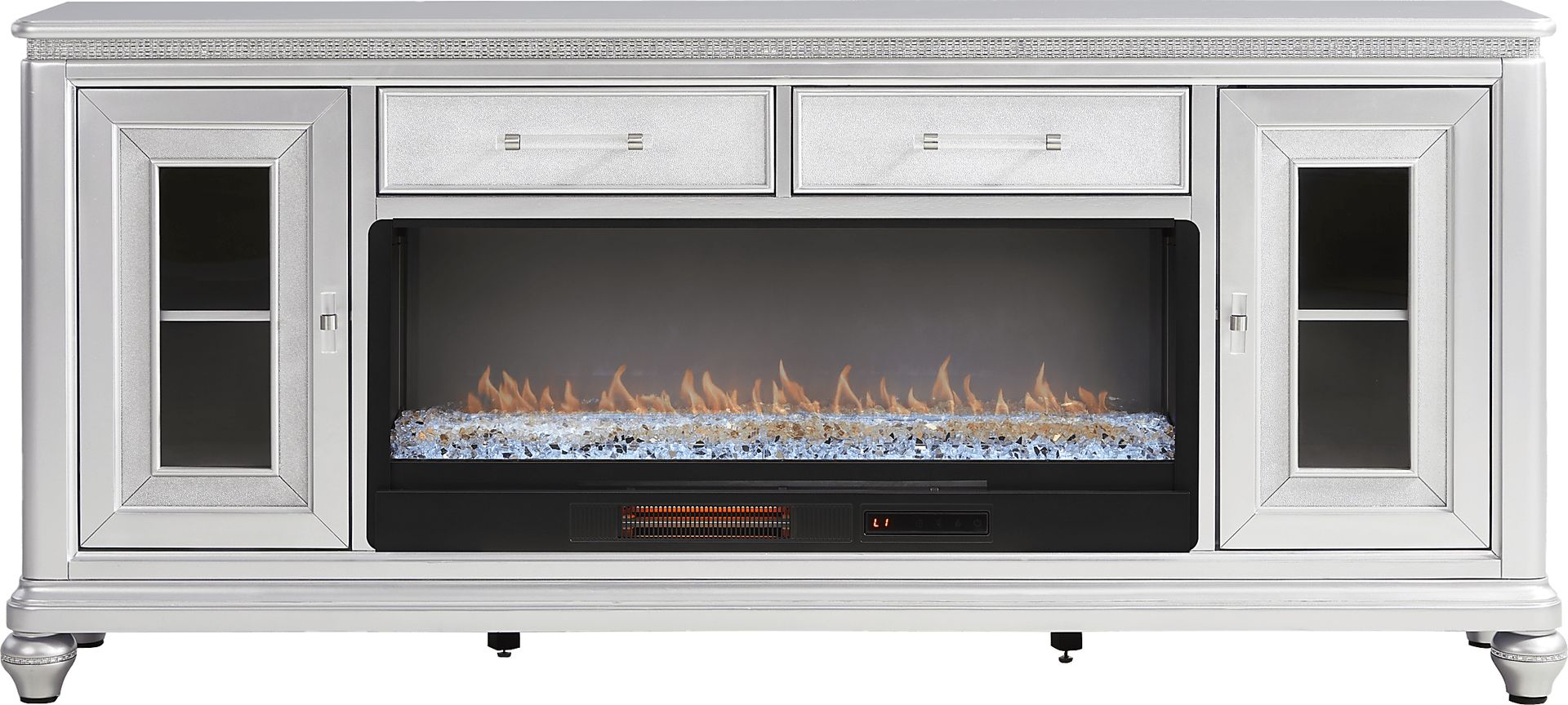 Starlet Lane Silver 80 in. Console with Electric Fireplace - Image 1