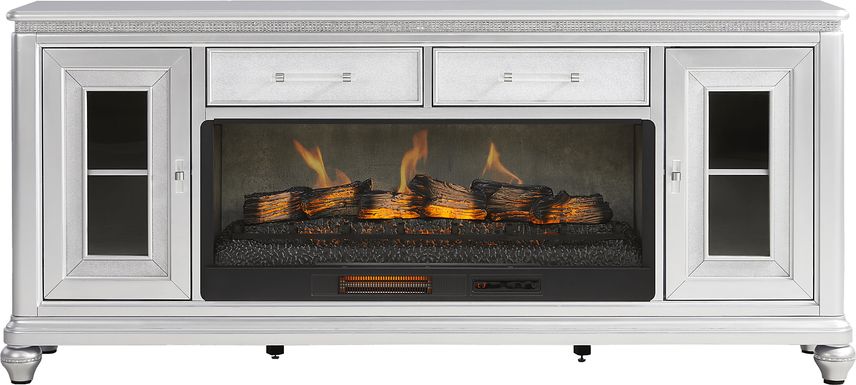 Starlet Lane Silver 80 in. Console with Electric Fireplace