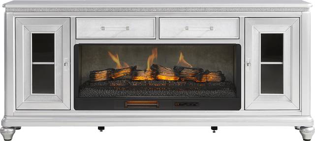 Starlet Lane Silver 80 in. Console with Electric Fireplace - Thumbnail - Image 1