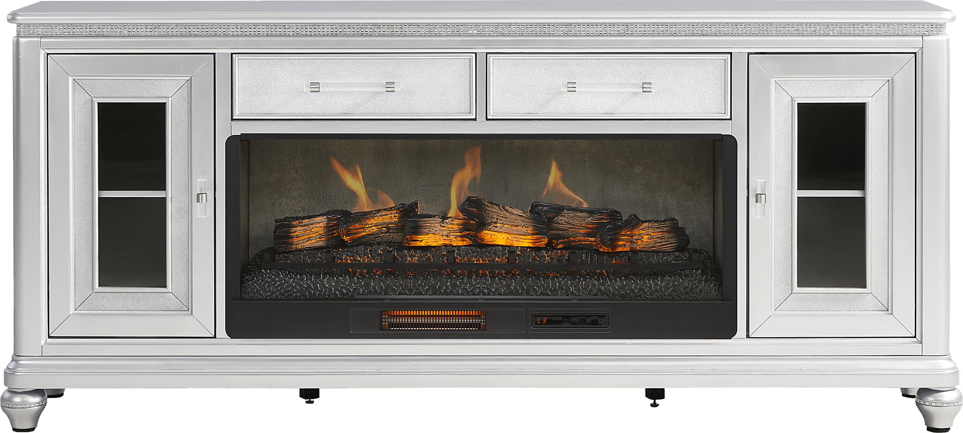 Starlet Lane Silver 80 in. Console with Electric Fireplace - Image 1