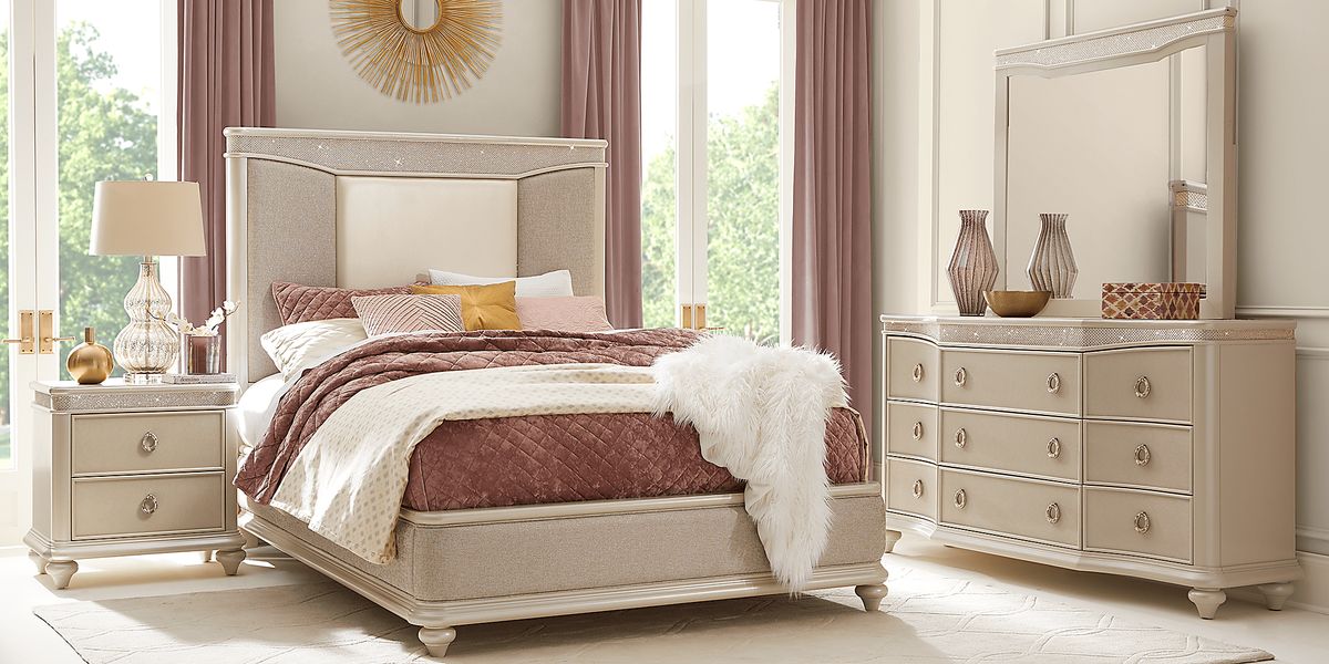Starline 7 Pc Pearl Light Wood,White Queen Bedroom Set With