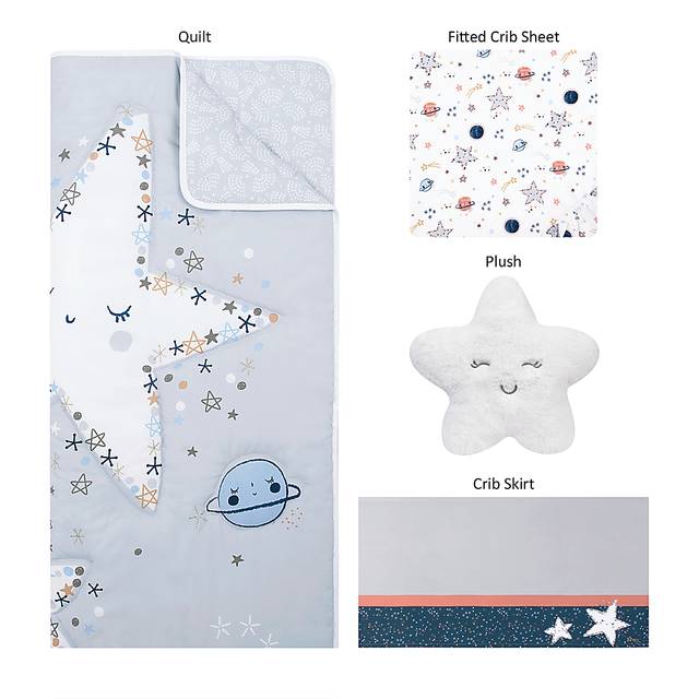 Starlit Dreams Gray 4 Pc Baby Bedding Set - Thumbnail - Image 2