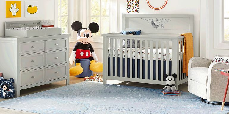 Kids Starry Dreams with Mickey Mouse Gray 5 Pc Nursery with Toddler Rails