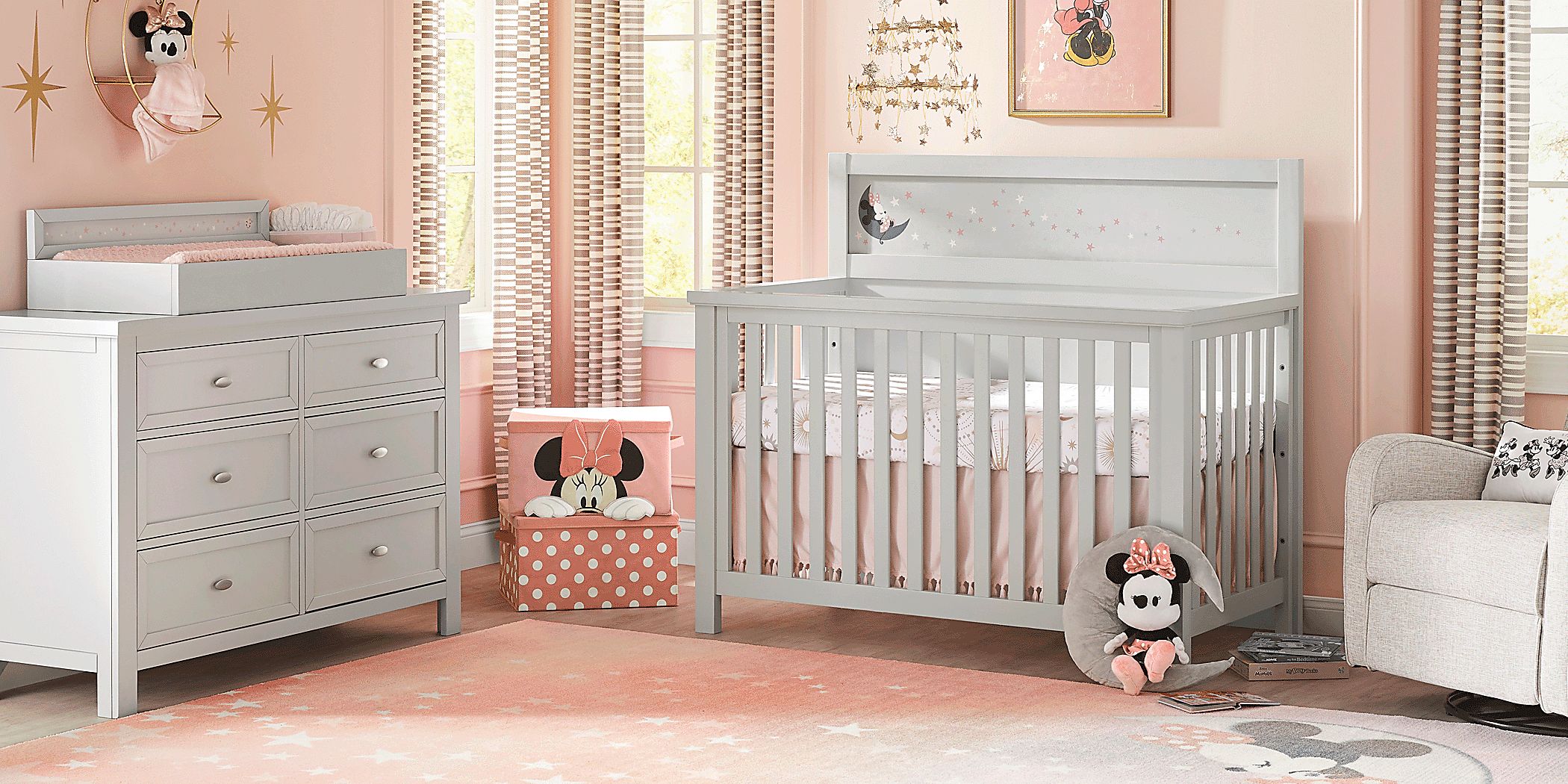 Kids Starry Dreams with Minnie Mouse Gray 5 Pc Nursery with Toddler ...