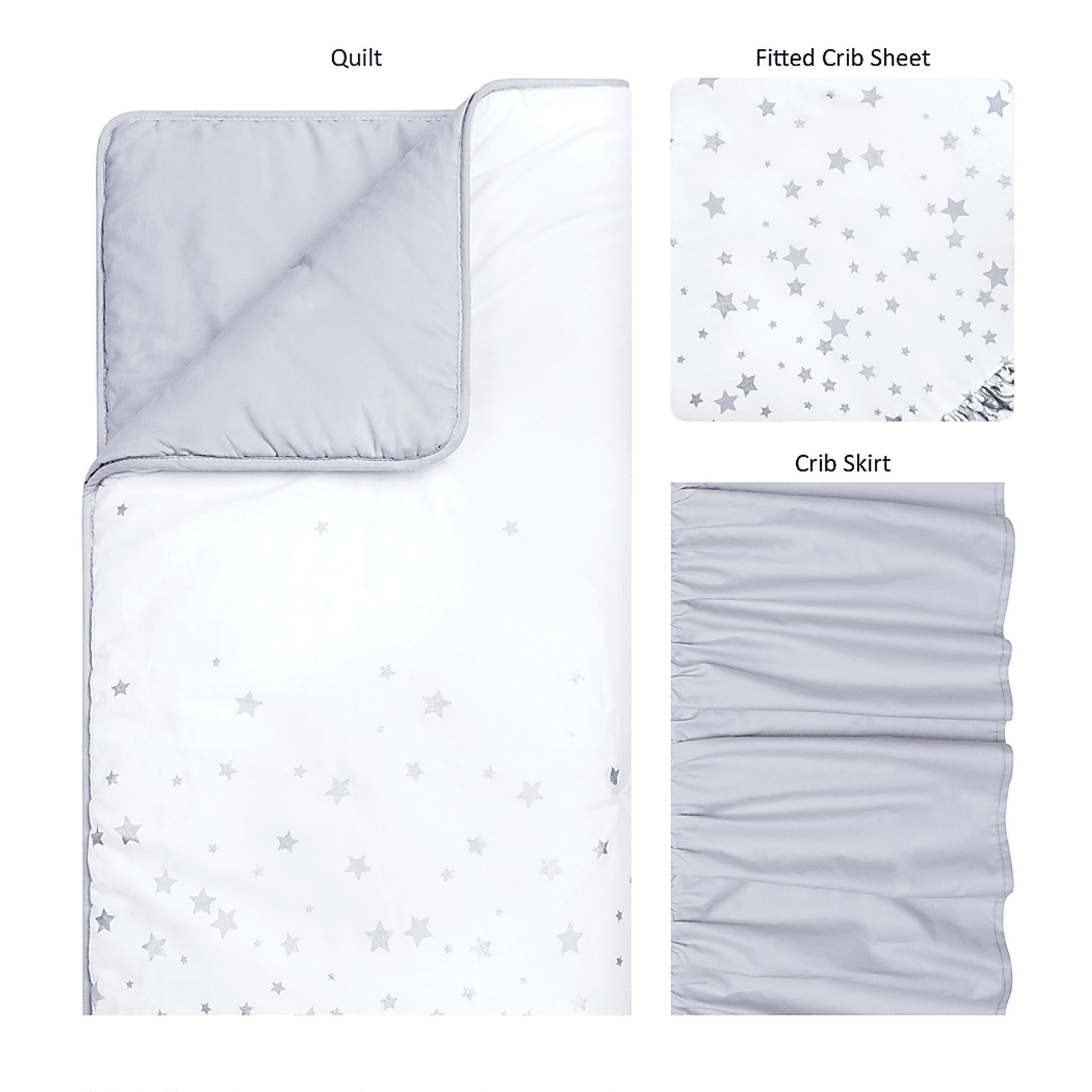 Starry Slumbers Gray 3 Pc Baby Bedding Set - Image 2