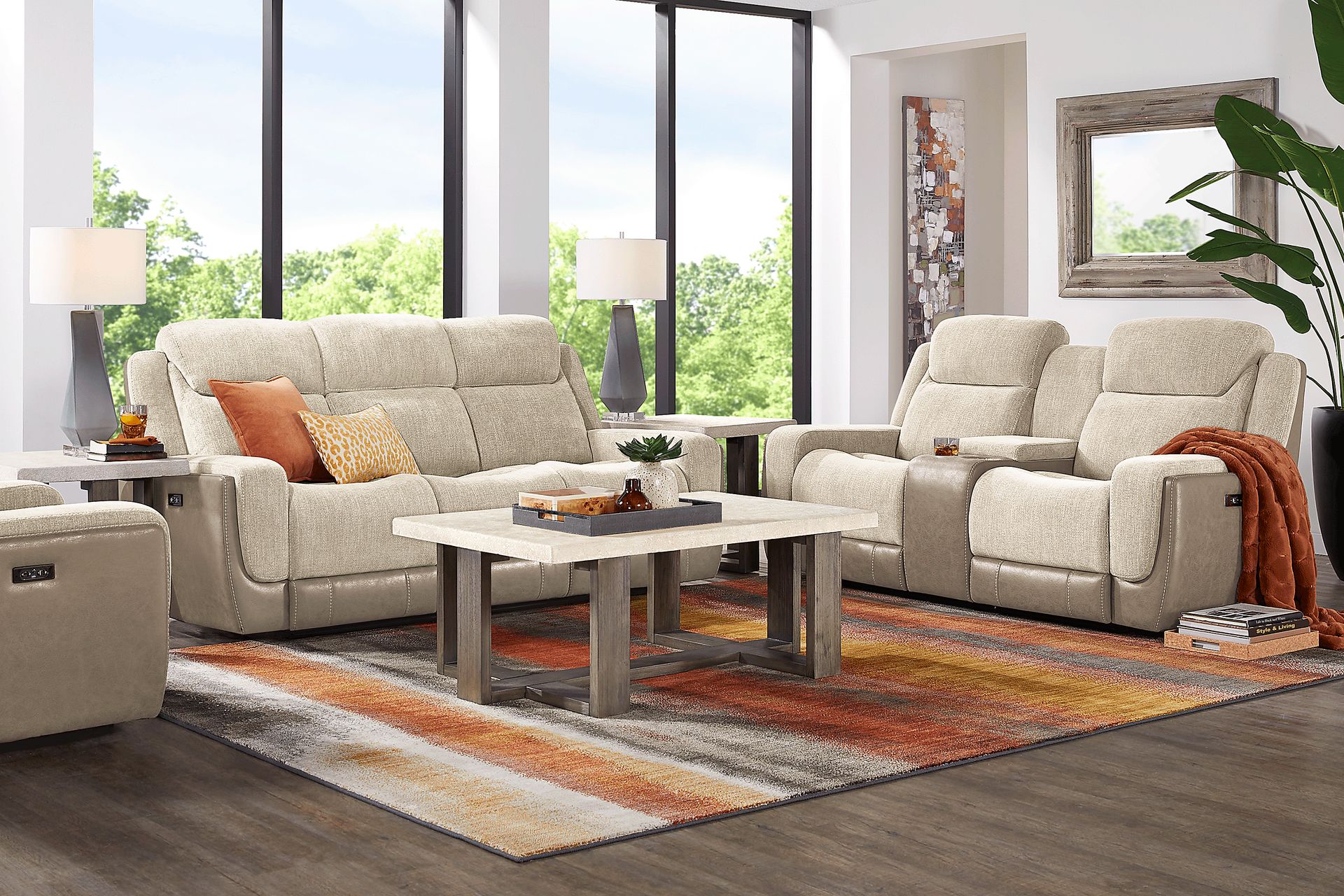 State Street Beige 8 Pc Dual Power Reclining Living Room - Image 1