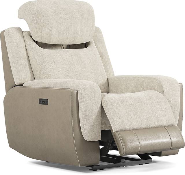 State Street Beige Dual Power Recliner - Thumbnail - Image 1