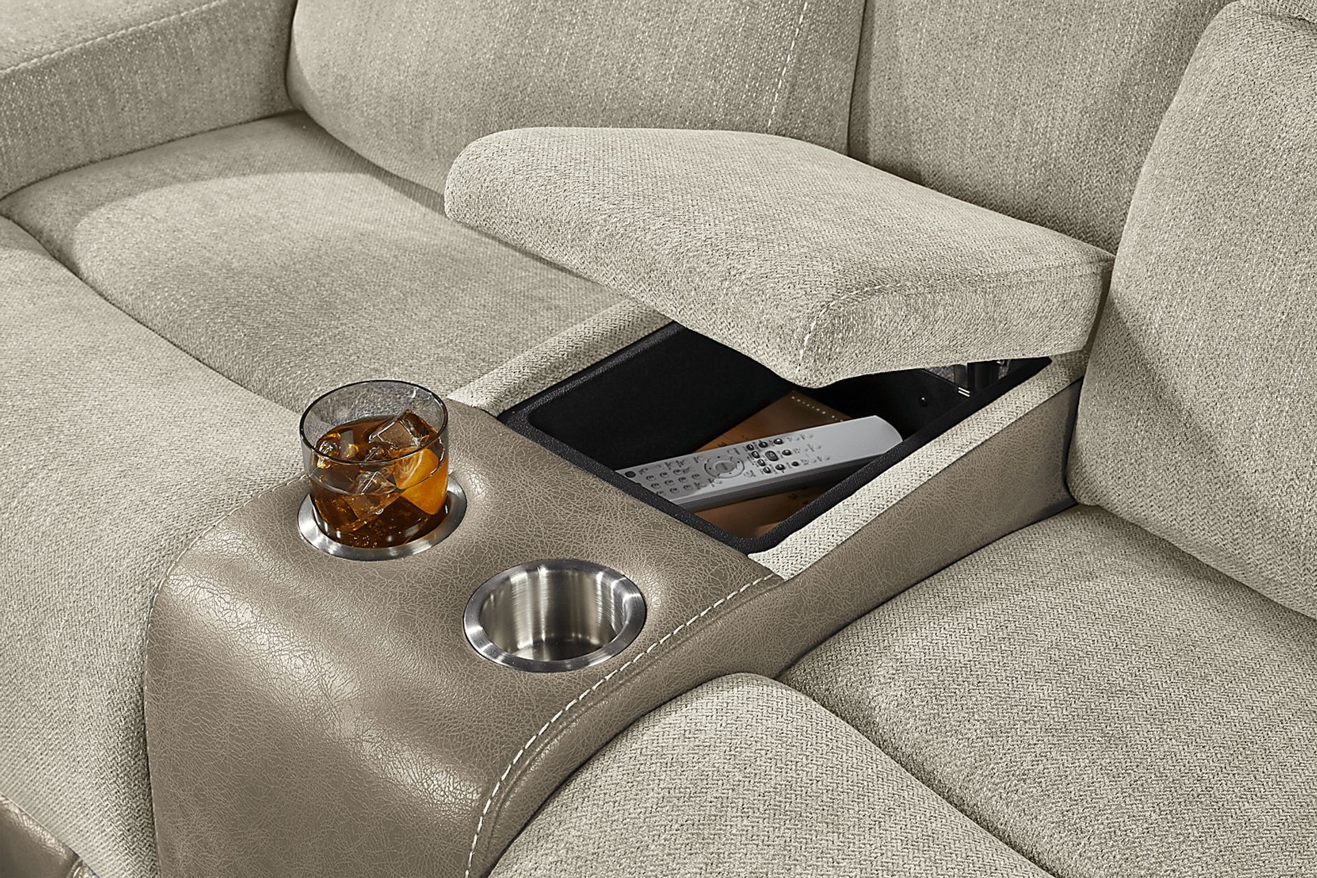 State Street Beige Dual Power Reclining Console Loveseat - Image 5