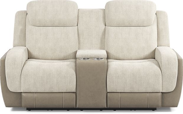 State Street Beige Dual Power Reclining Console Loveseat