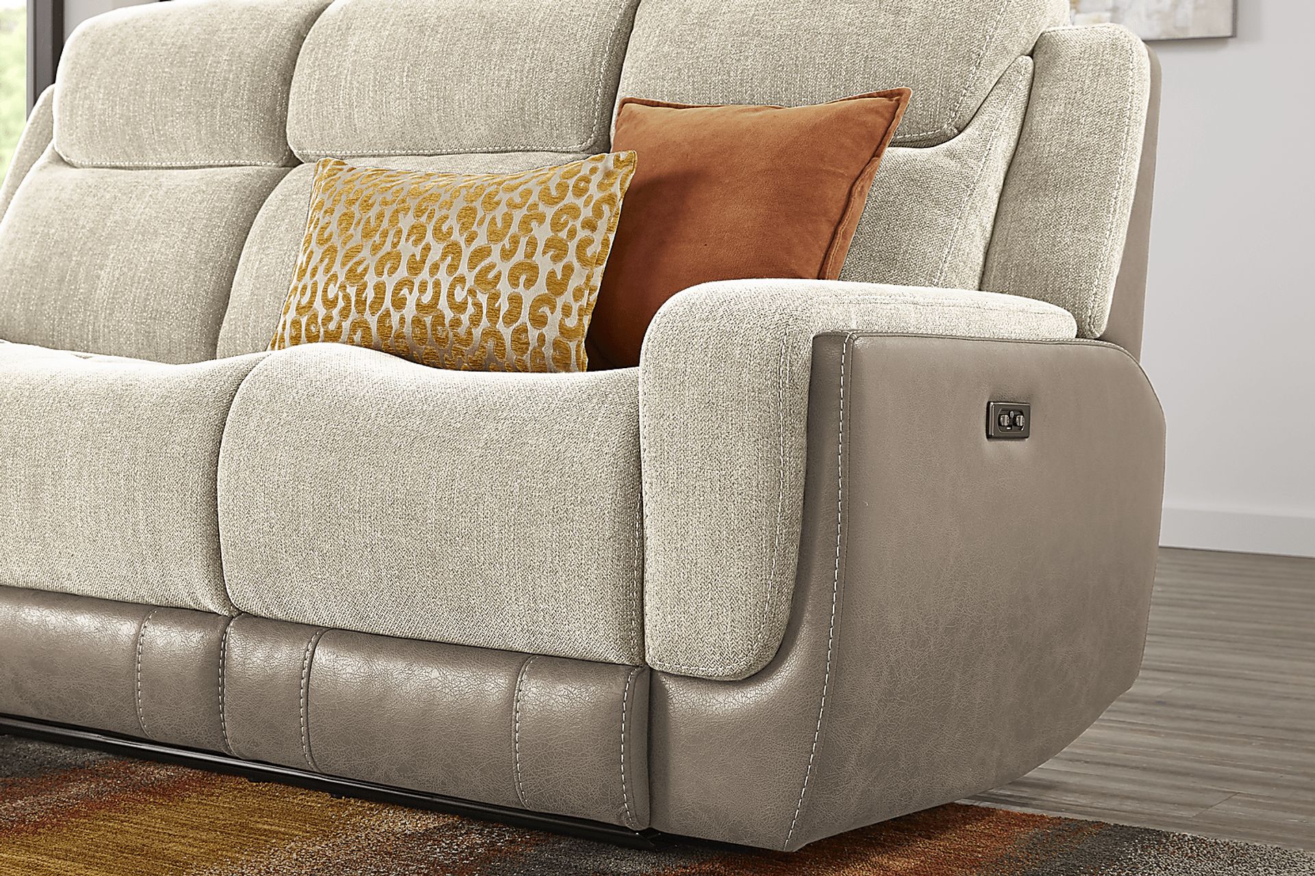 State Street Beige Dual Power Reclining Sofa - Image 11