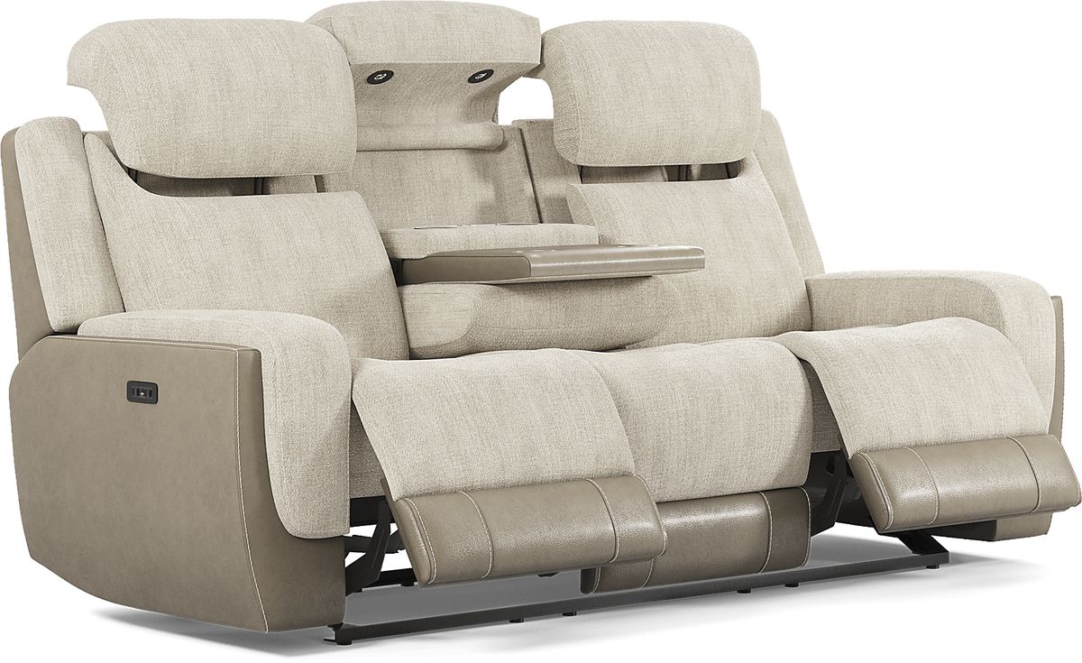 State Street Beige Chenille Fabric Dual Power Reclining Sofa | Rooms to Go