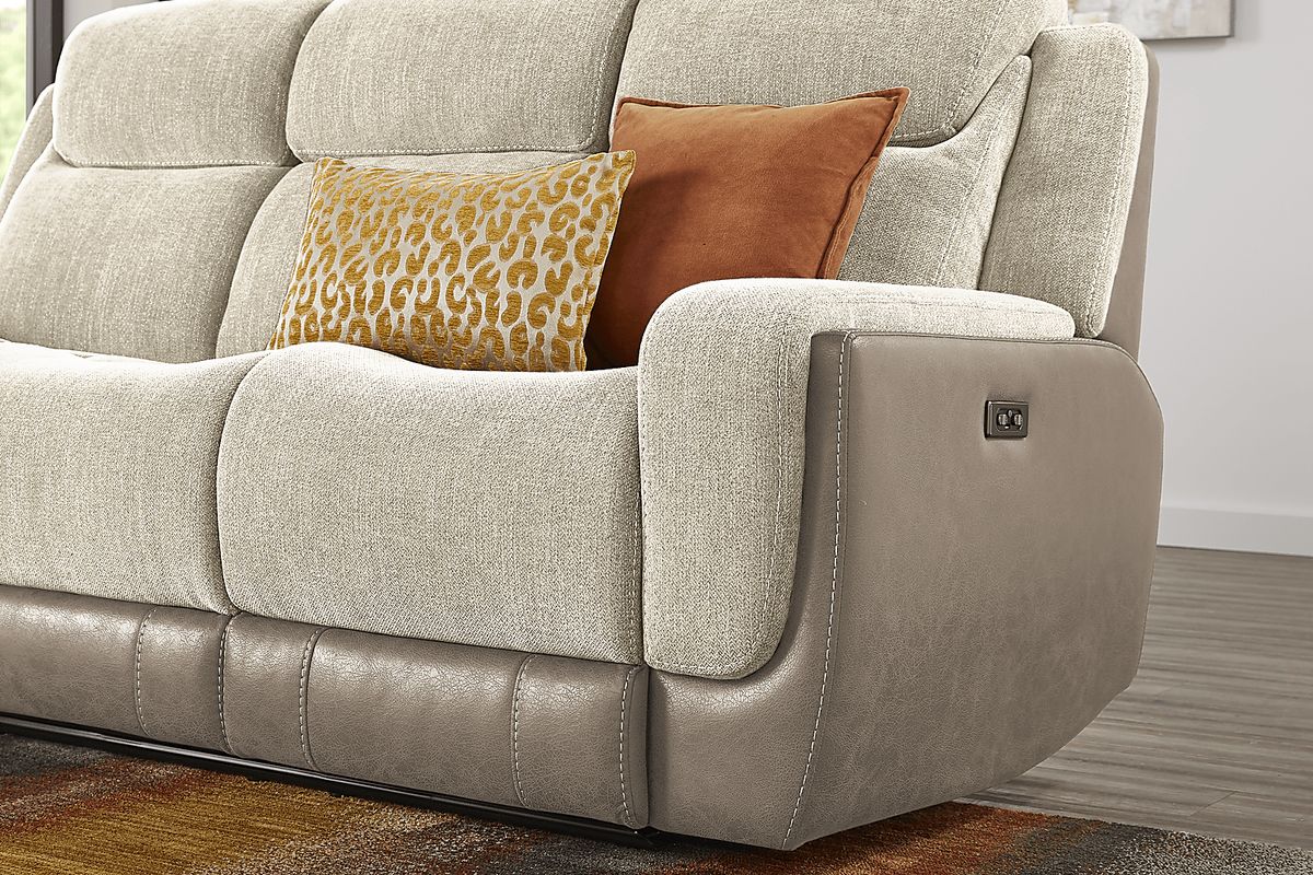 State Street 2 Pc Beige Chenille Fabric Dual Power Reclining Living ...