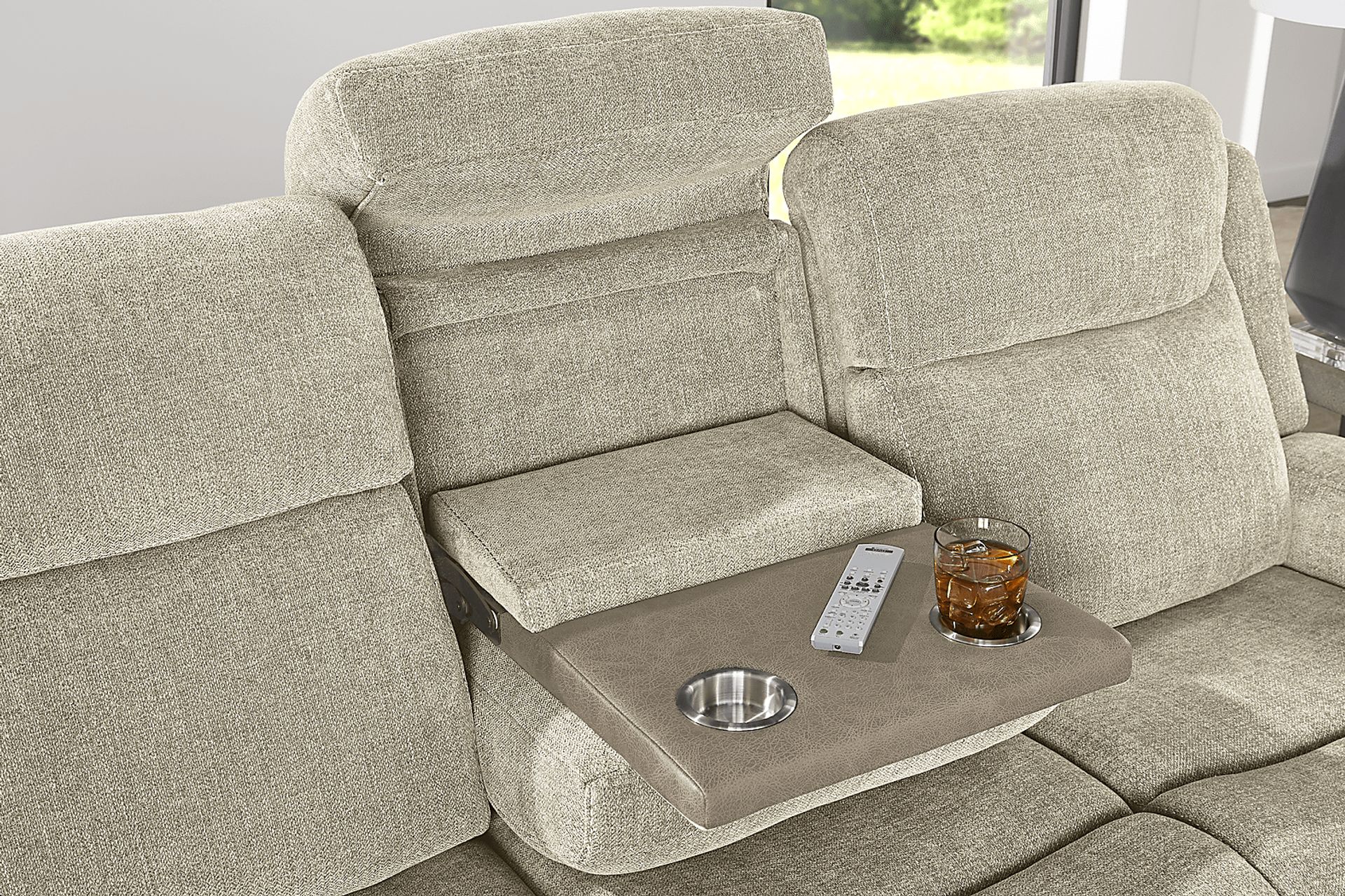 State Street Beige 5 Pc Living Room with Reclining Sofa - Image 4