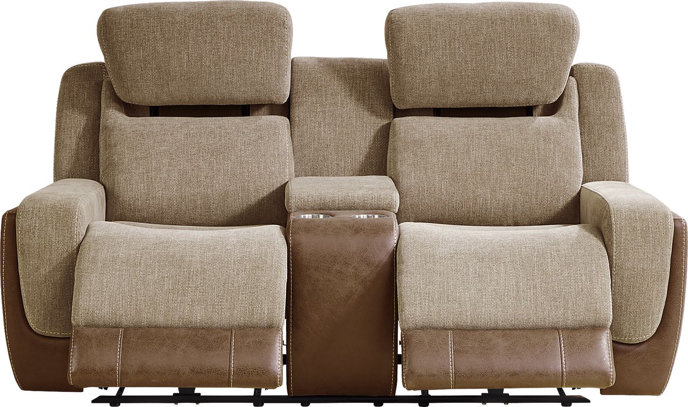 State Street Camel Dual Power Reclining Console Loveseat