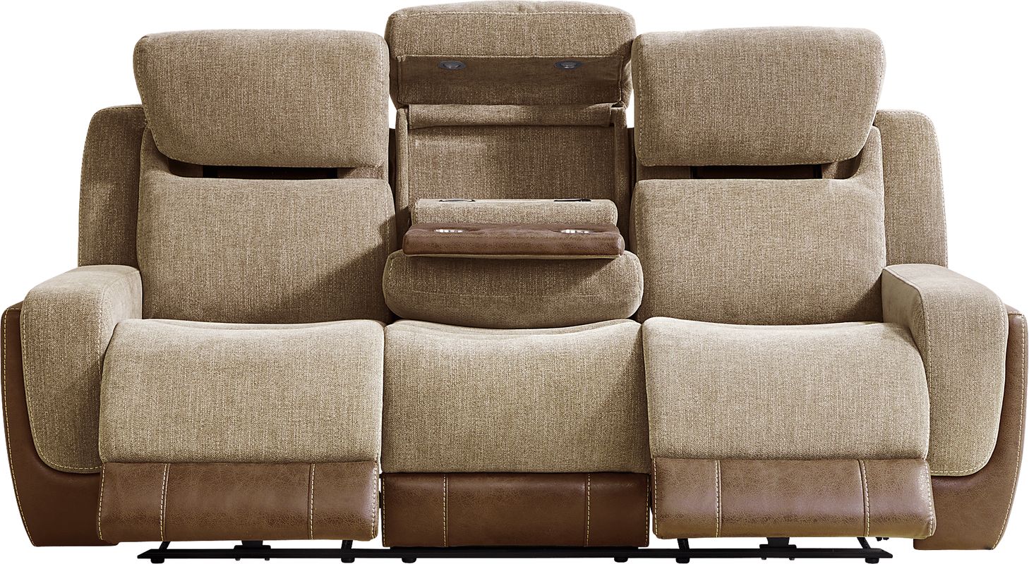 State Street Camel Dual Power Reclining Sofa
