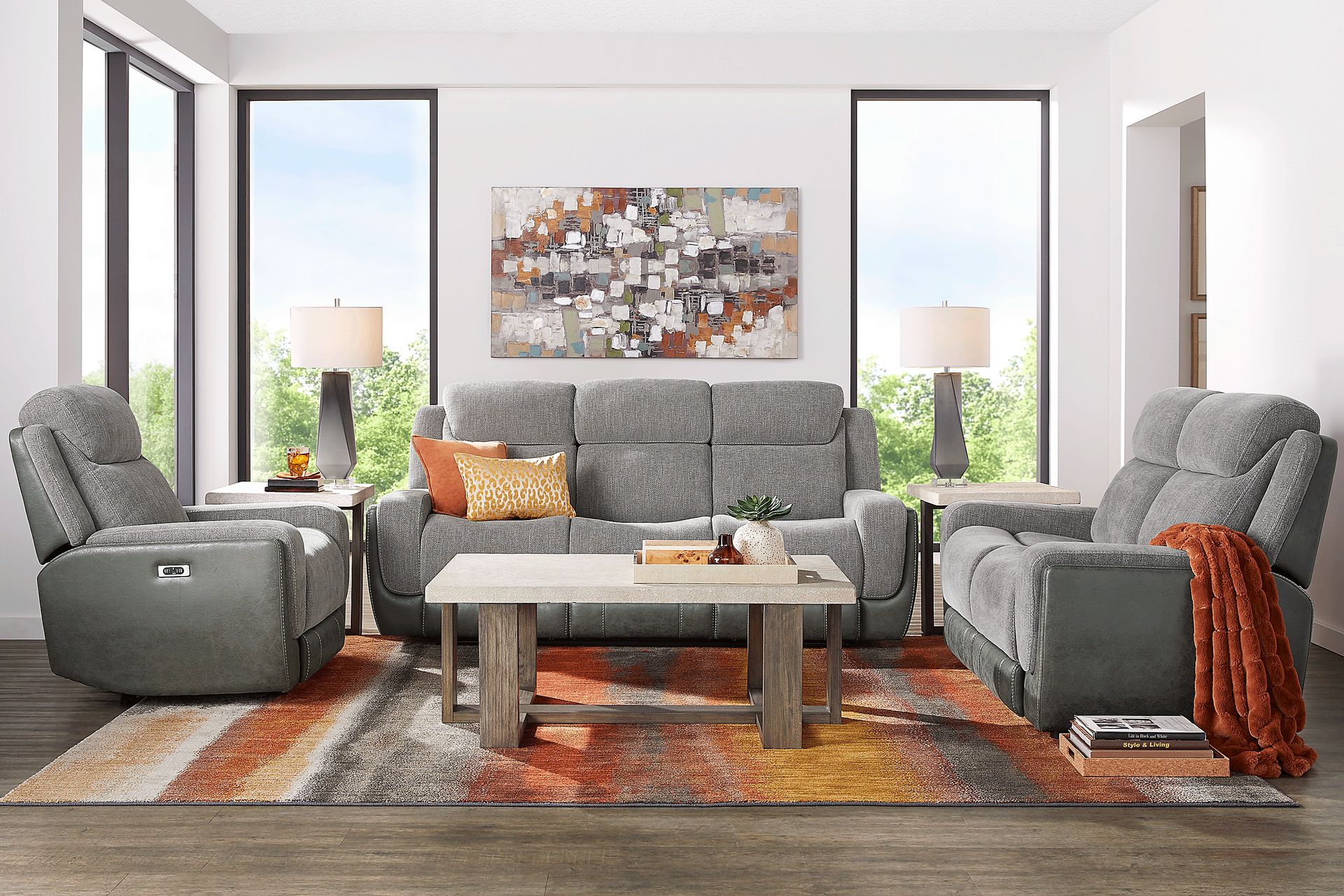 State Street Gray 5 Pc Living Room with Reclining Sofa - Image 1