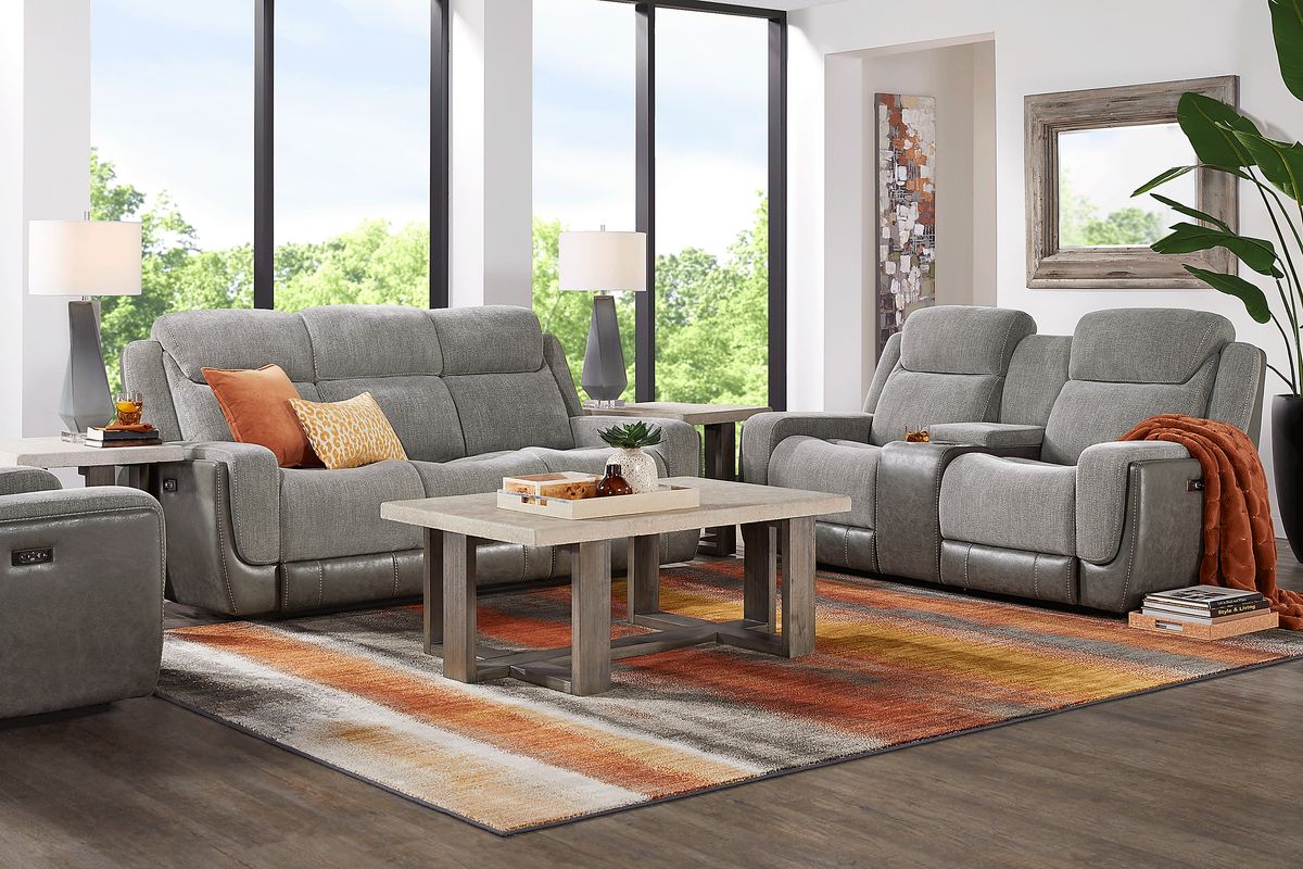 State Street 7 Pc Gray Chenille Fabric Dual Power Reclining Living Room