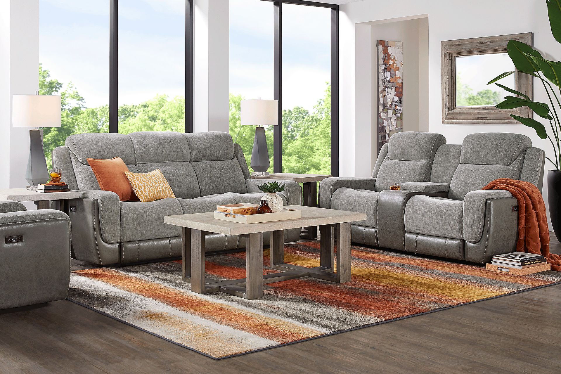 State Street Gray 8 Pc Living Room with Dual Power Reclining Sofa - Image 1
