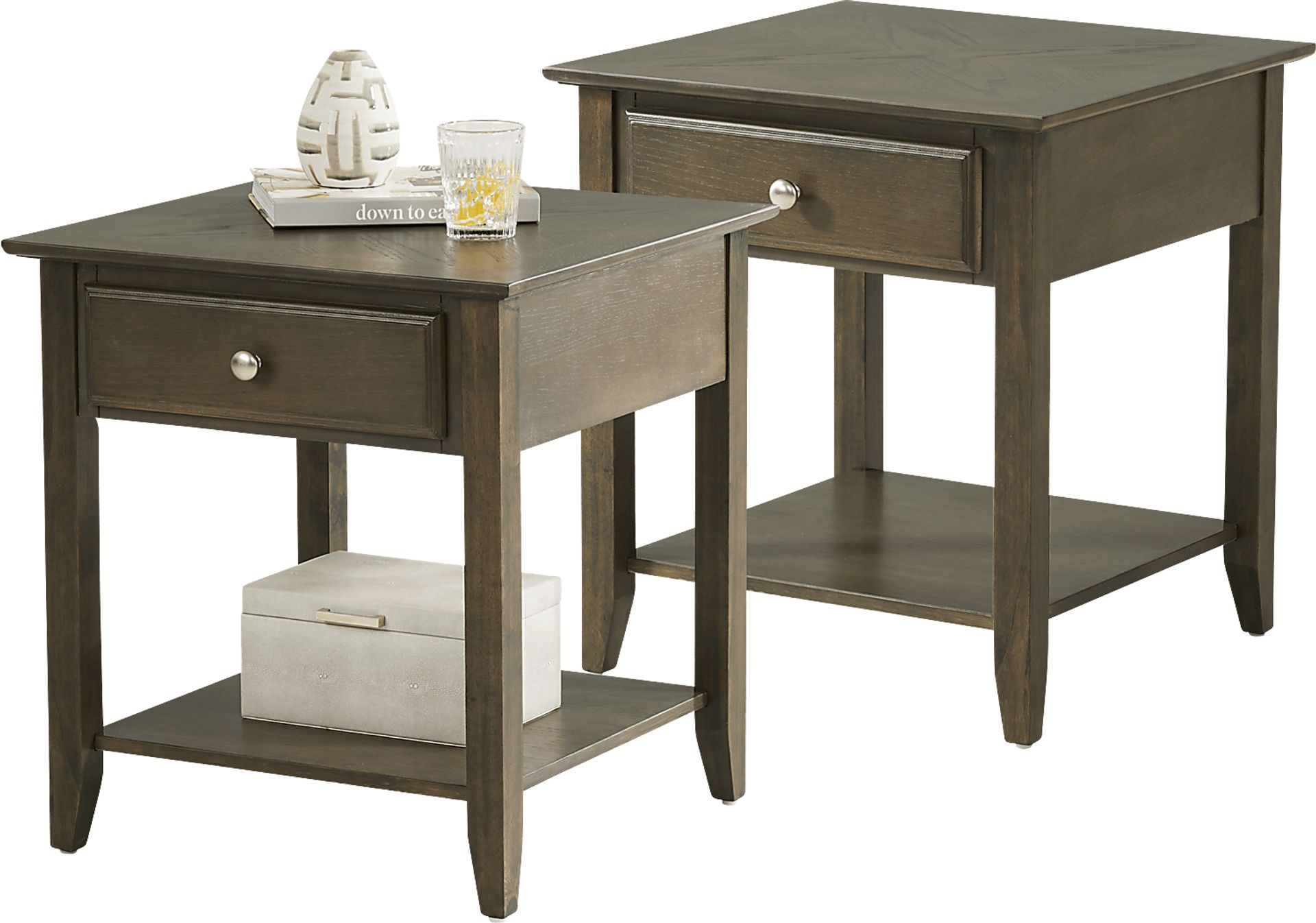 Stecker 2 pc brown dark wood set of end tables rooms to go
