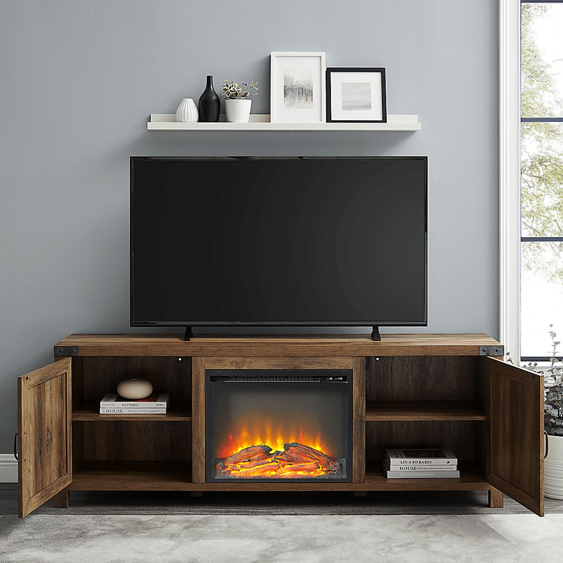 Steedsford Oak 70 in. Console, With Electric Fireplace - Image 2