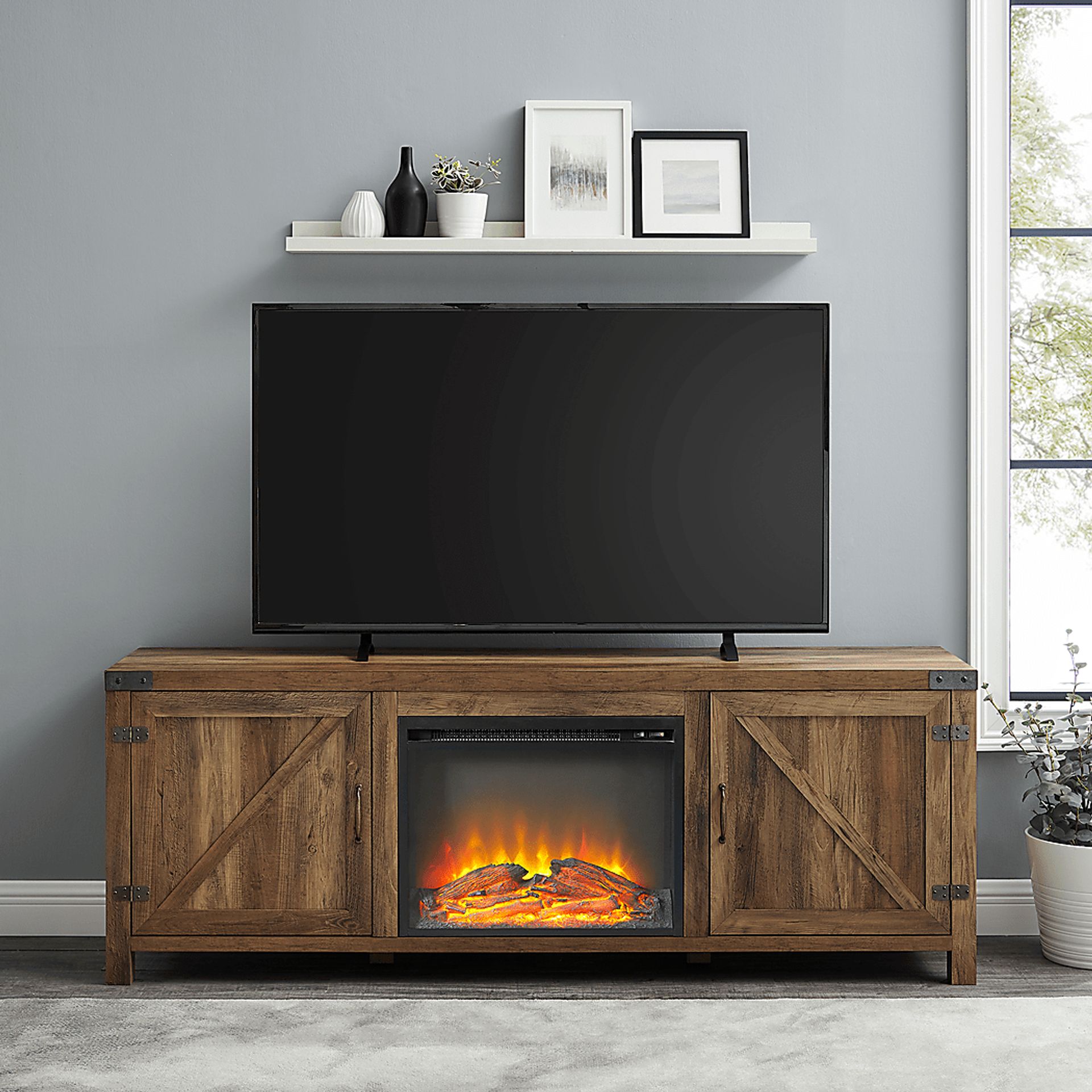 Steedsford Oak 70 in. Console, With Electric Fireplace - Image 3