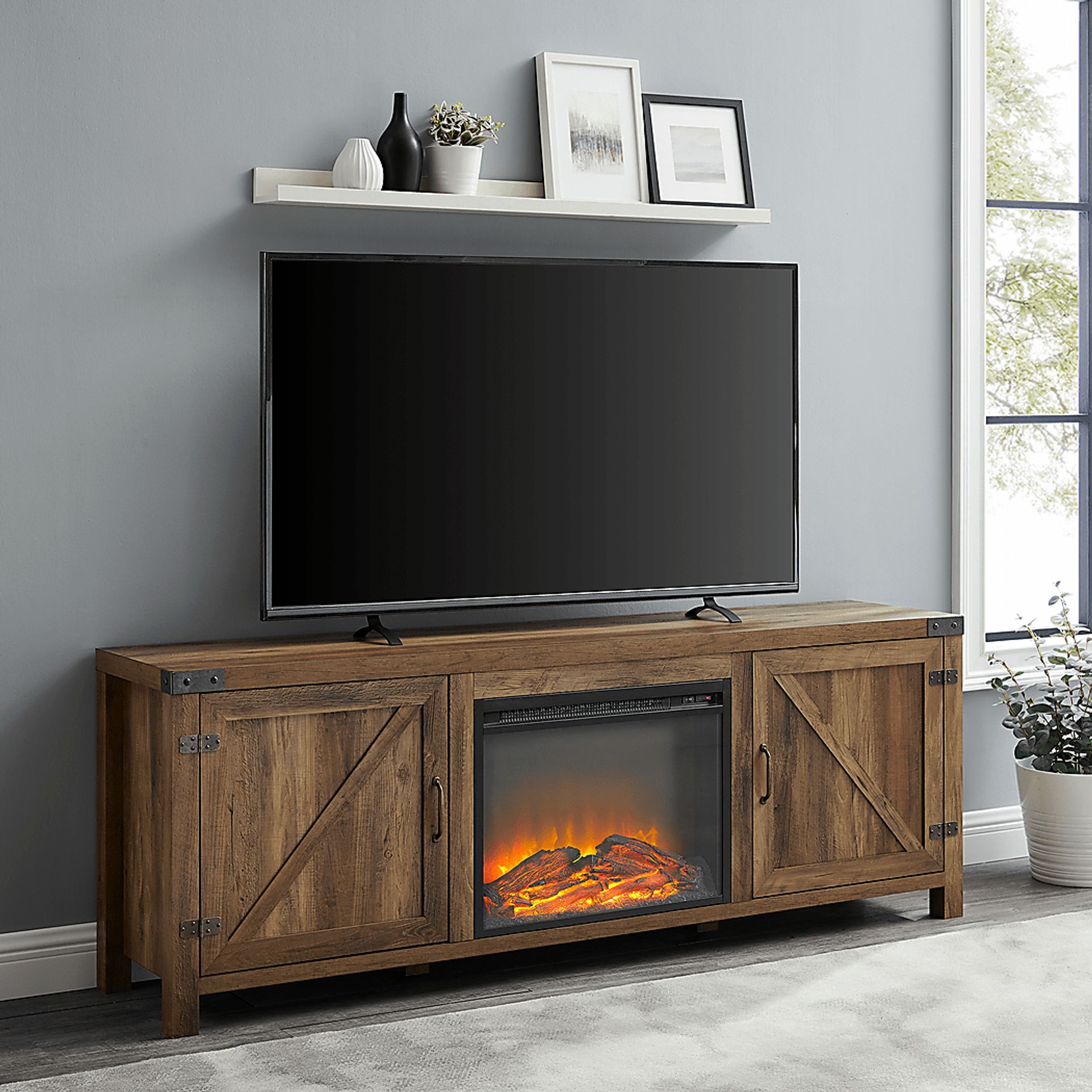 Steedsford Oak 70 in. Console, With Electric Fireplace - Image 4
