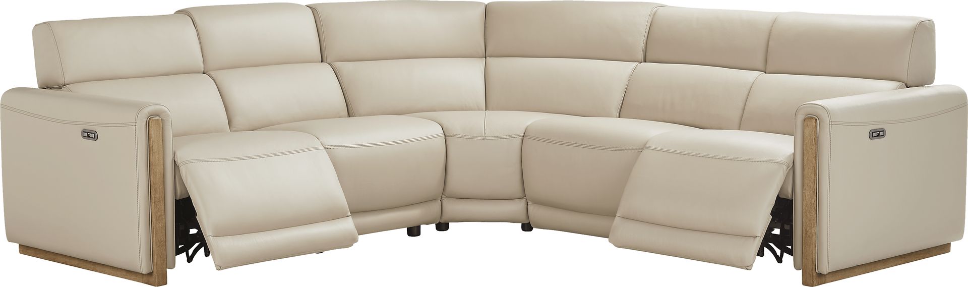 Stefano Almond Leather 5 Pc Dual Power Reclining Sectional - Image 1