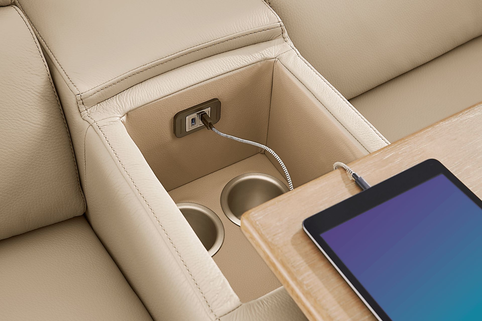 Stefano Almond Leather 7 Pc Dual Power Reclining Sectional - Image 4