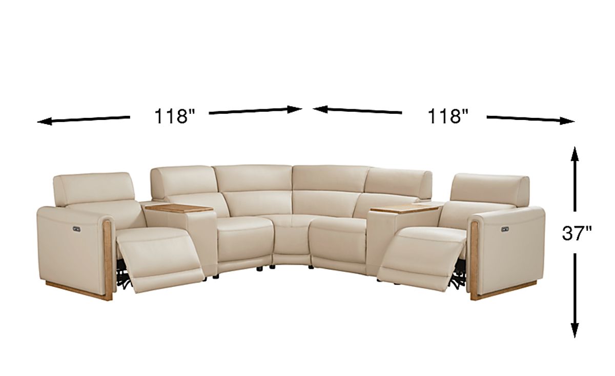 Stefano Taupe Beige Leather 7 Pc Dual Power Reclining Sectional
