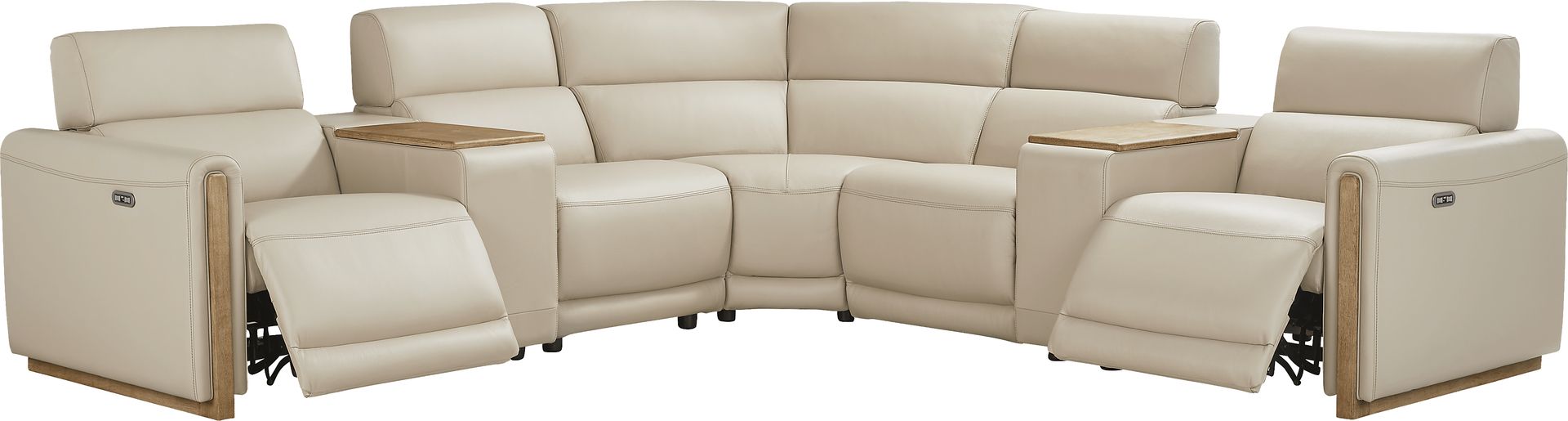 Stefano Almond Leather 7 Pc Dual Power Reclining Sectional - Image 1