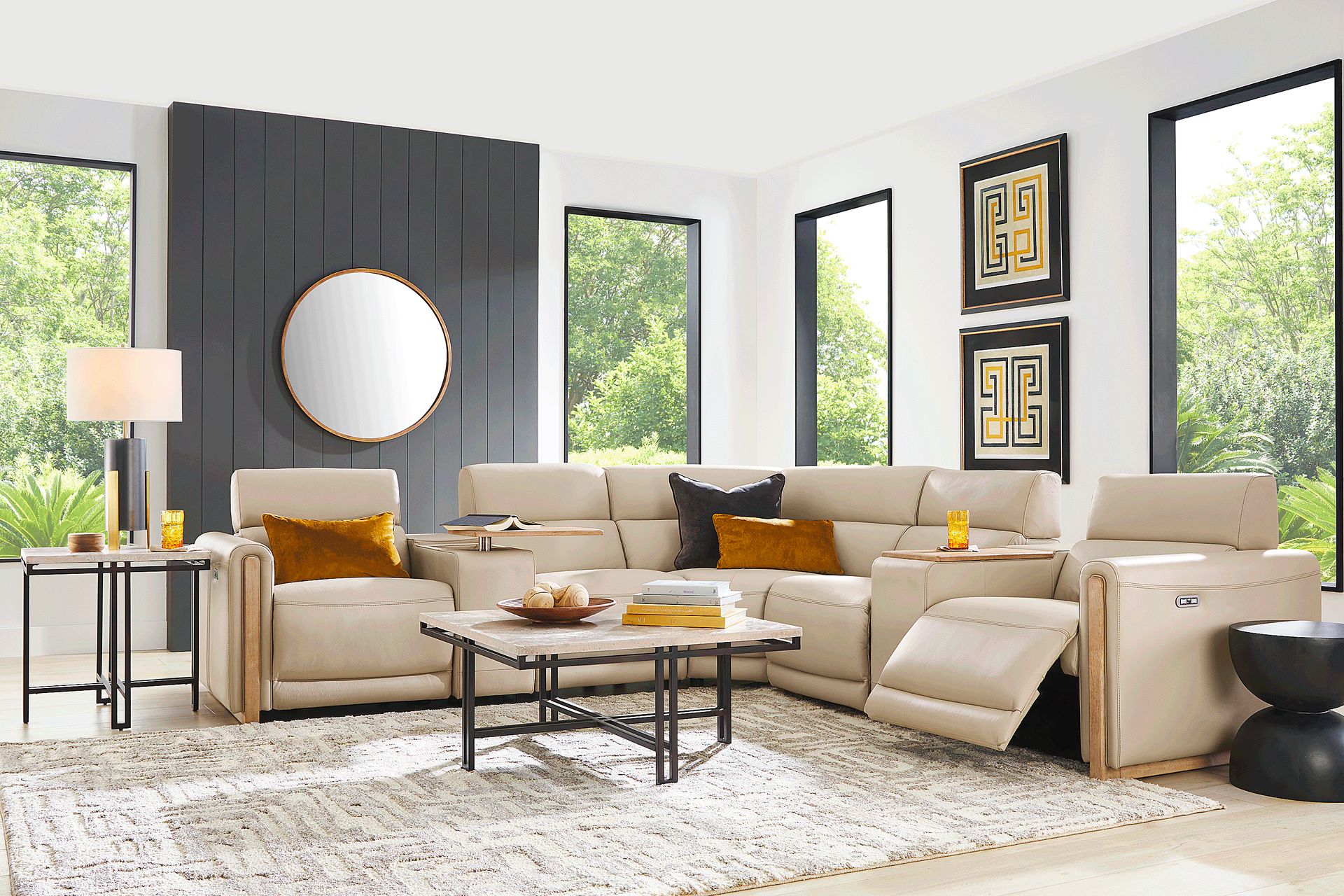 Stefano Taupe Leather 7 Pc Dual Power Reclining Sectional - Image 2