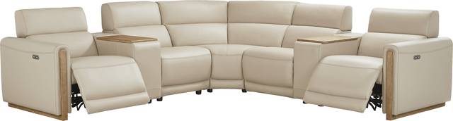 Stefano Taupe Leather 7 Pc Dual Power Reclining Sectional - Thumbnail - Image 1