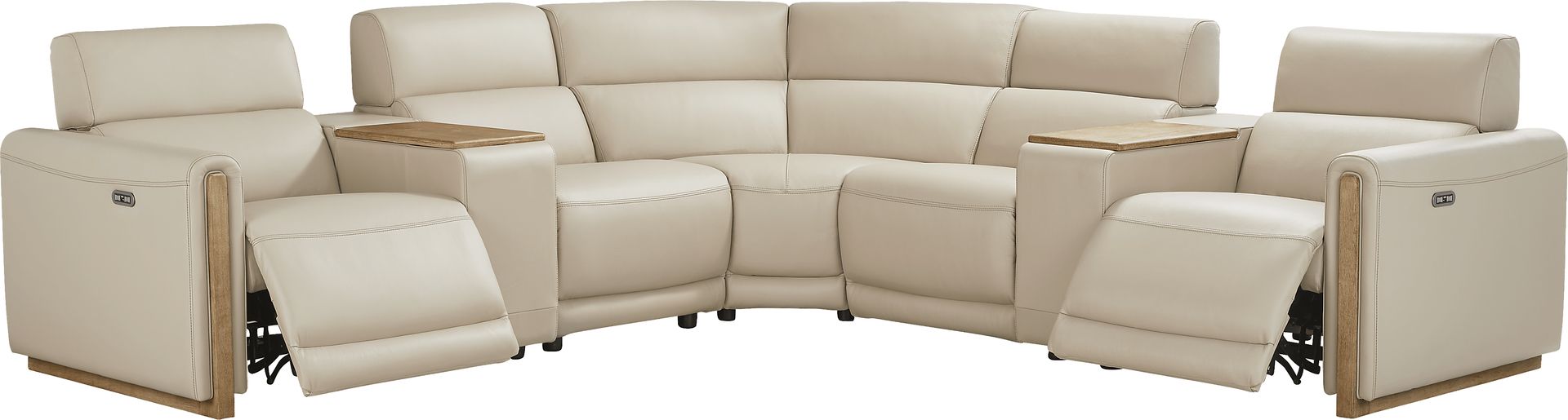 Stefano Taupe Leather 7 Pc Dual Power Reclining Sectional - Image 1
