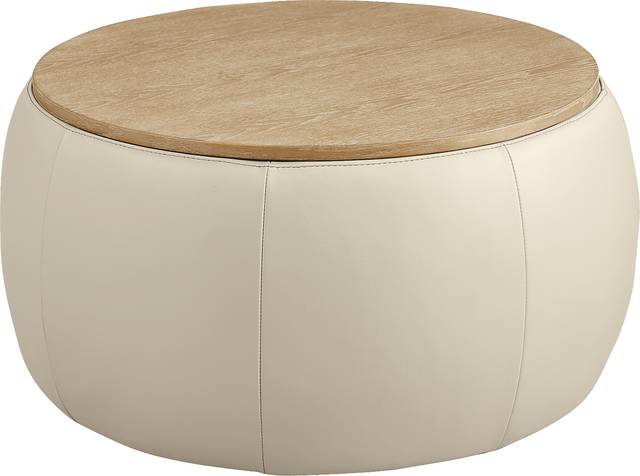 Stefano Taupe Leather Storage Ottoman - Thumbnail - Image 1