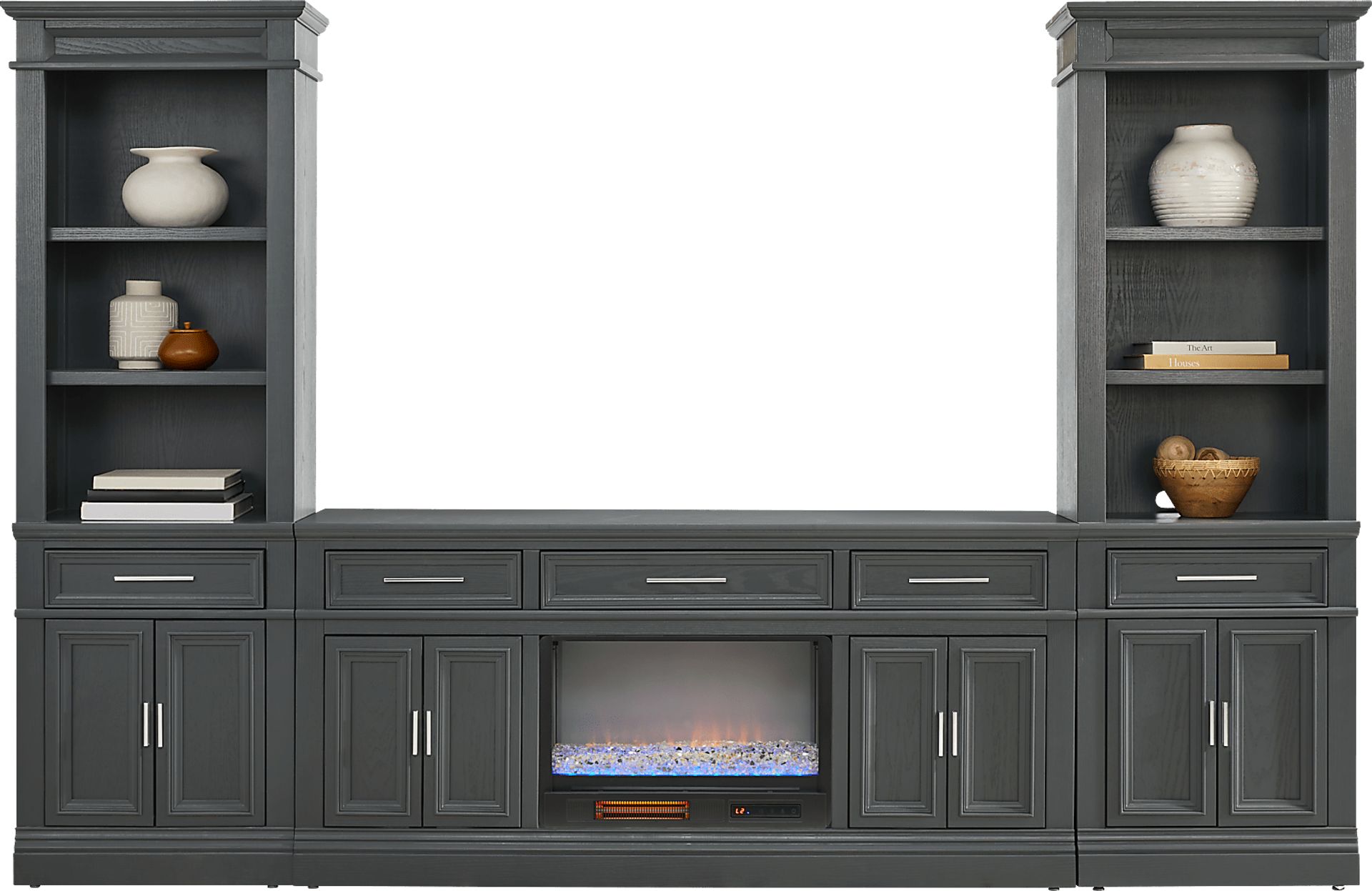 Stephenson Dark Gray 4 Pc Wall Unit with 70" Console and Electric Fireplace - Image 2